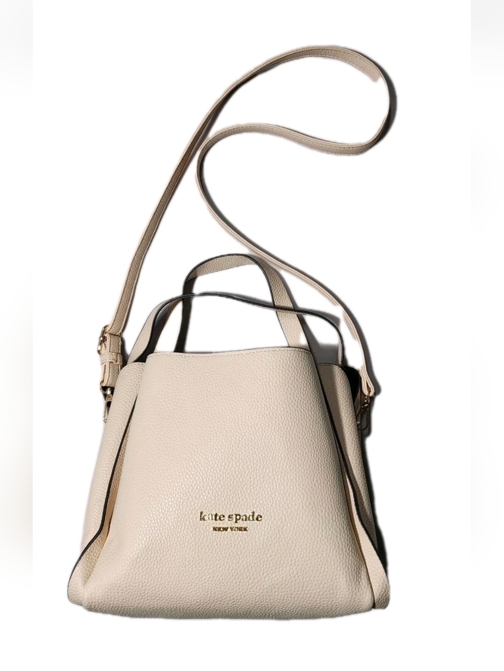 Kate Spade Ivory Biege Purse Shoulder Bag Pebbled Leather Top Handles  Strap EUC